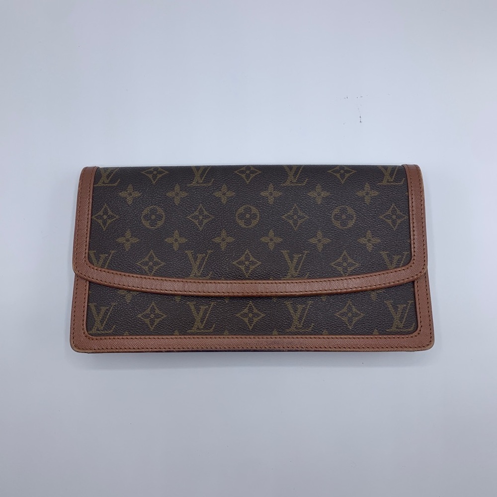 Louis Vuitton Brown Monogram Clutch with Tan Trim